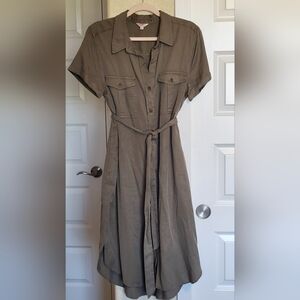 Elegant Olive Midi Shirt Dress